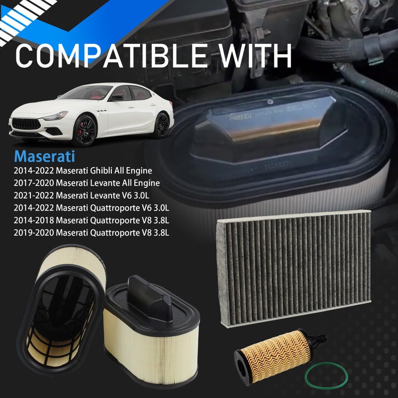 YzusGomumu 4PCS Engine Air Filter + Oil Filter + Cabin Air Filte Compatible with 2014-2022 Maserati Ghibli Levante Quattroporte All Engine Replaces# 670001545 670005021 000311401 - Image 3